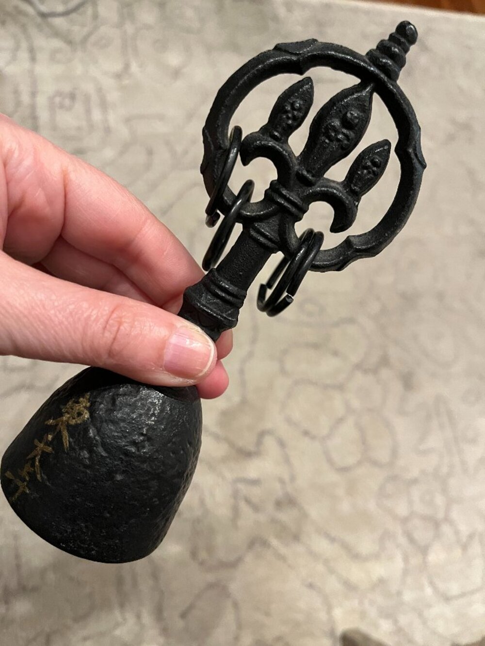 Vintage Japanese Cast Iron Temple Bell - Todaiji Buddhist Hand Bell Boho Decor